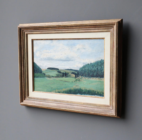 24" Wide Framed Antique Oil/Canvas Painting of a Belgian Landscape