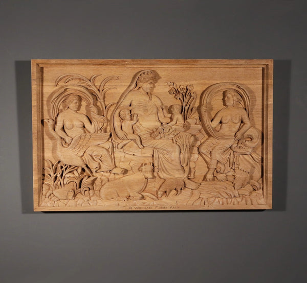 Large Vintage Highly Carved Panel Solid Oak After "The Tellus Panel" in Rome