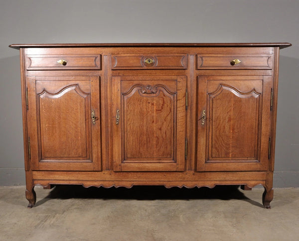 Large Antique French Provincial Three Door Sideboard/Buffet in Solid Oak Wood