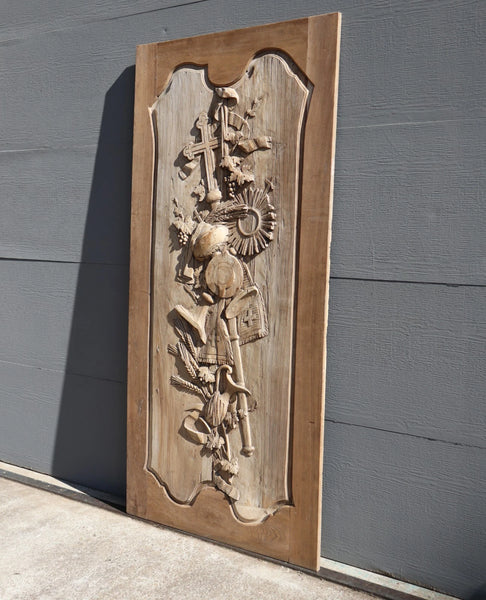 89" Tall Antique French Solid Walnut and Oak w/Crucifix Christian Altar Panel