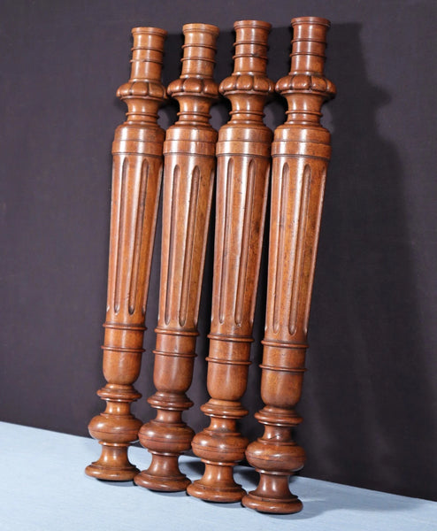 24" Tall Set of Four French Antique Solid Walnut Wood Posts/Pillars