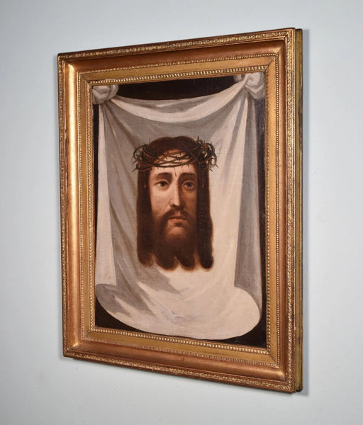 Antique Framed Oil on Canvas Painting of The Shroud Of Turin/Holy Shroud/Jesus
