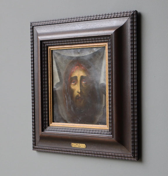 Antique Framed Oil on Copper Painting of The Shroud Of Turin/Holy Shroud/Jesus