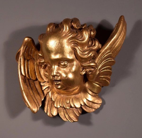 12" Vintage Wall Mounted French Gilded Plaster Angel with Wings