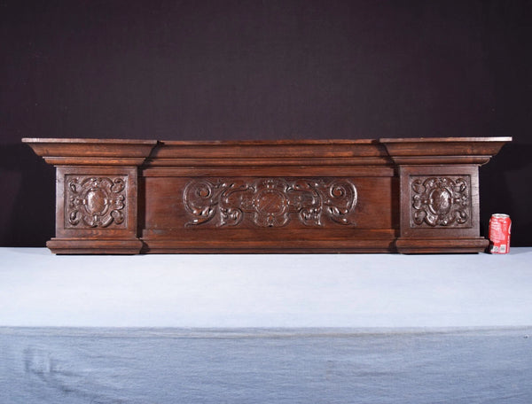58" Wide Large Antique French Solid Oak Wood Panel/Crest Pediment w/Carvings