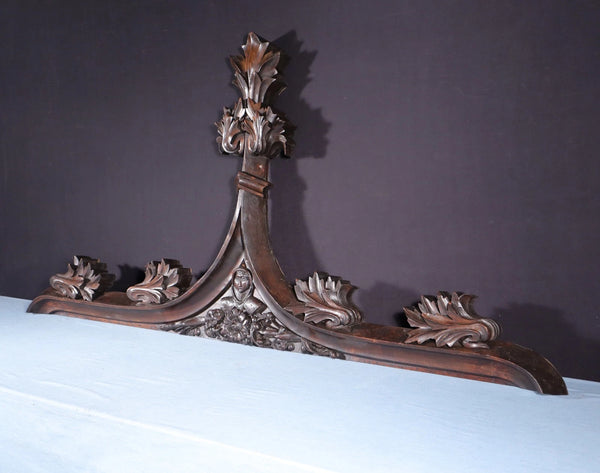66" Antique French Gothic Revival Crest/Pediment in Solid Walnut and Oak Wood