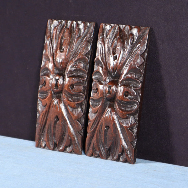 Pair of 6" French Antique Highly Carved Corbels/Trim/Brackets Solid Oak Wood
