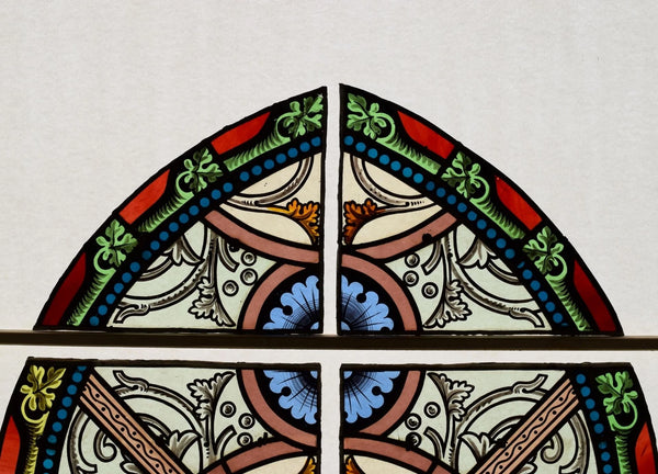 59" Tall Impressive Antique French Stained Glass Church Window Early 1800's