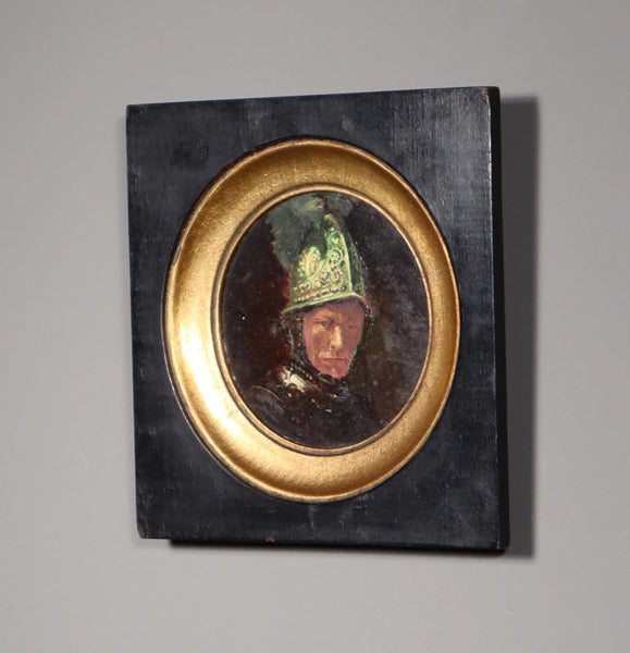 Vintage Oil on Panel Painting/Study of Rembrandt's Man with the Golden Helmet