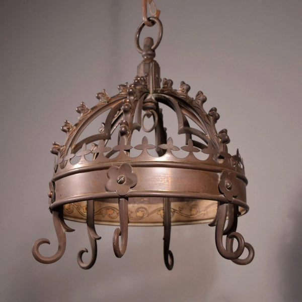 Antique Gothic French Bronze Crown Chandelier Pendent Hanging Lamp