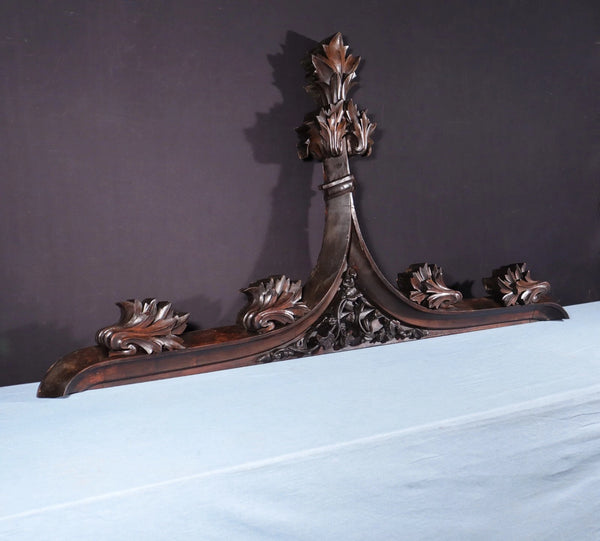 66" Wide Antique French Gothic Revival Crest/Pediment in Solid Walnut & Oak Wood