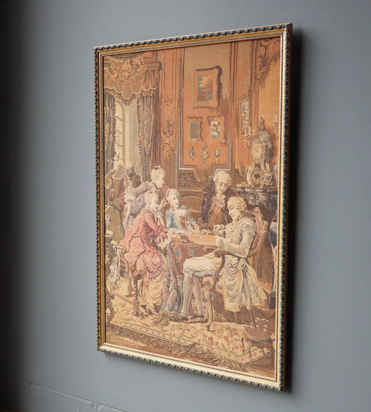 61" Tall Framed Vintage Belgian Tapestry Signed "Doutreligne" Card Players