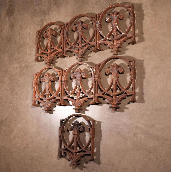 Set of 7 Matching 20" Tall French Cast Iron Panels/Fence Ornament "Fleur De Lis"
