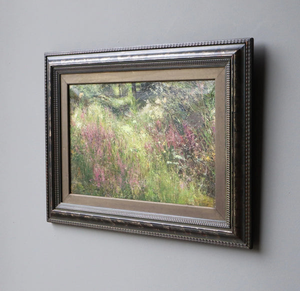 Antique European Impressionist Oil on Linen Painting of Wild Lavender