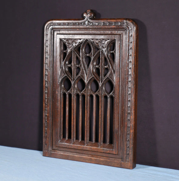 French Antique Gothic Revival Panel in Solid Oak Wood Salvage Early 1900's