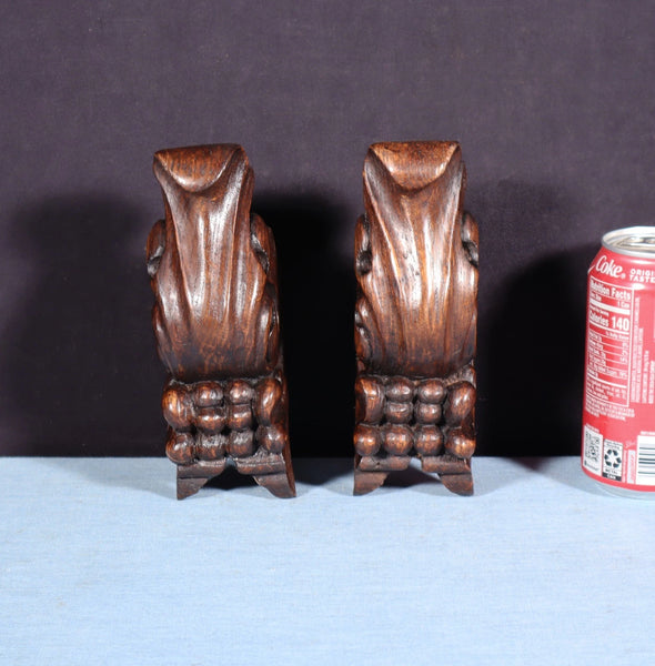 Pair of 5" Tall French Antique Highly Carved Trim/Corbels Solid Oak Wood