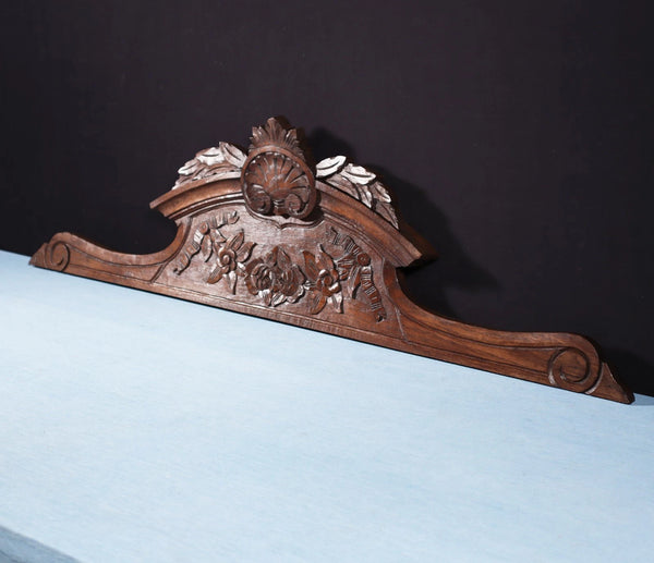45" Wide Antique French Solid Oak Wood Highly Carved Detailed Crest