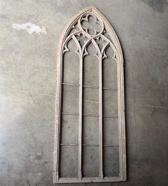 14 Foot Tall XL Antique Belgian Gothic Architectural Solid Oak Window Frame