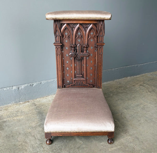Antique French Solid Oak Wood Church Prie Dieu/Kneeler Christian Highly Carved