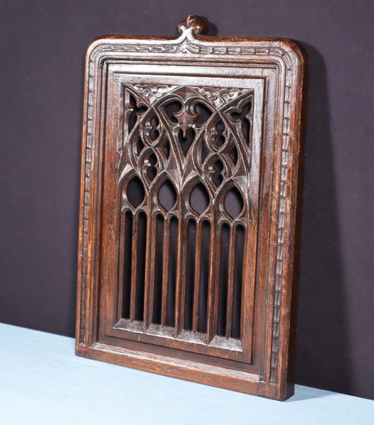 French Antique Gothic Revival Panel in Solid Oak Wood Salvage Early 1900's
