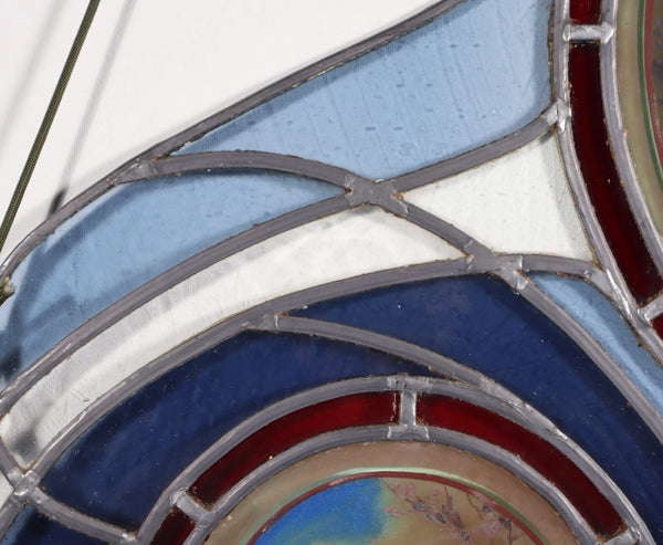 38" Tall Large Antique French Art Nouveau Stained/Leaded Glass Panel 4 Seasons