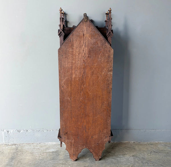 57" Tall French Antique Neo Gothic Solid Oak Highly Carved Wall Niche/Shrine
