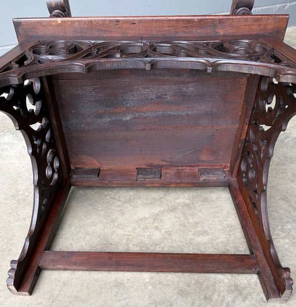 French Antique Gothic Revival Walnut Arm Chair Carved Wood Desk Chair