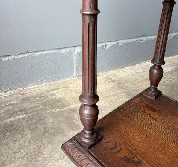 Pair of 34" Tall Antique French Breton Nightstands with Marble Tops in Chestnut