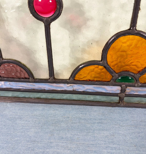 38" Tall Antique French Stained/Leaded Glass Panel w/Griffin and Uranium Glass