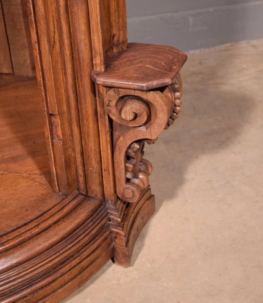 93" Tall Antique French Solid Oak Church Statuary Cabinet with Rotating Door