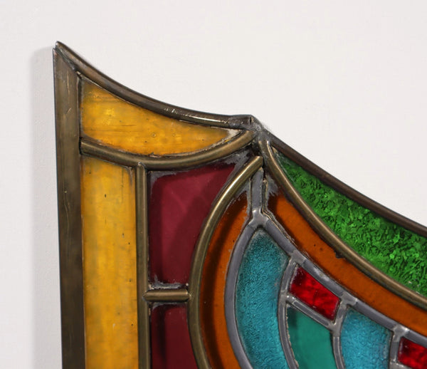 36" Wide Antique French Art Deco Stained Glass Panel of Bruges w/Copper Frame
