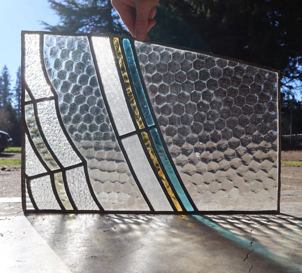 Set of 6 Vintage Art Deco French Stained Glass Panels with Textured Glass