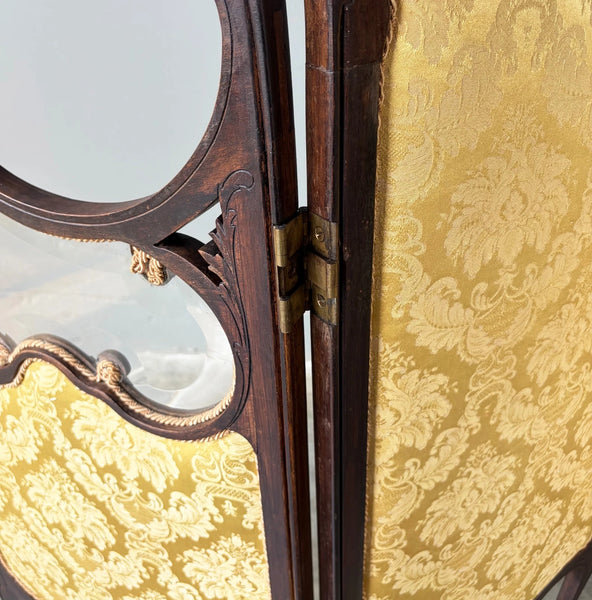 61" Tall Antique French Louis XV Rococo Tri-Fold Screen with Beveled Glass