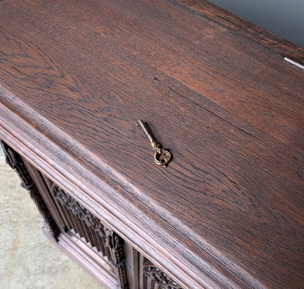 Antique French Gothic Revival Cabinet/Console/Sideboard, Highly Carved Oak