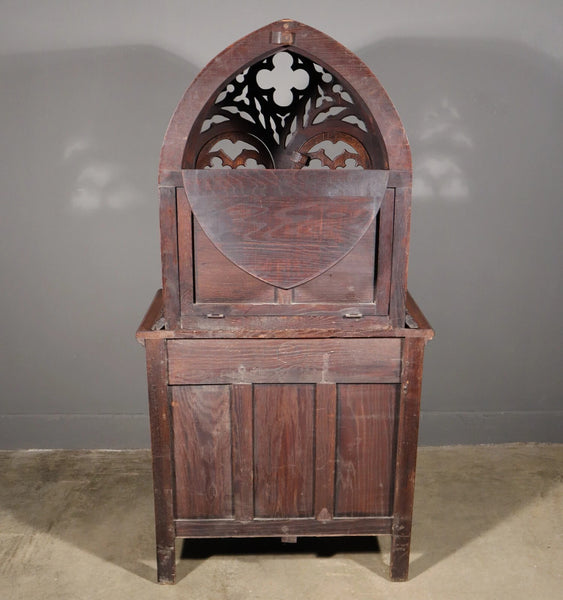 70" Tall Antique French Gothic Revival Oak Wood Cabinet/Liquor/Wine/Bar Cabinet