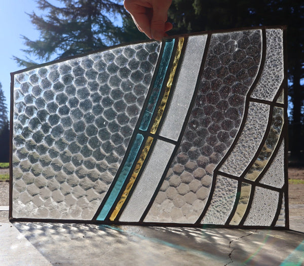 Set of 6 Vintage Art Deco French Stained Glass Panels with Textured Glass