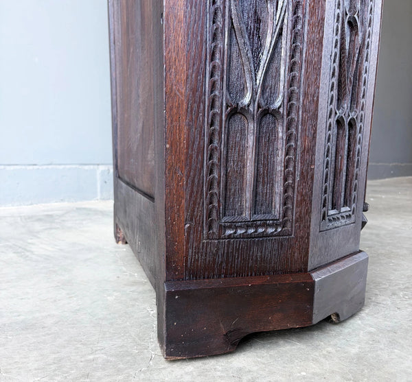 Antique French Gothic Revival Cabinet/Console/Sideboard,Highly Carved Oak