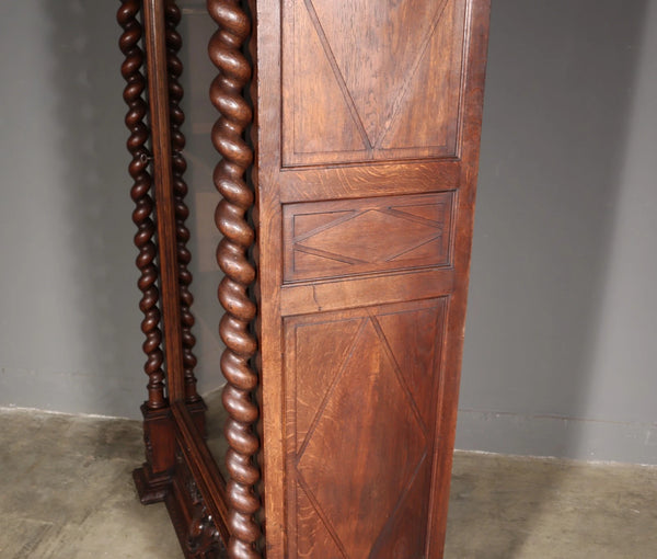 88" Tall French Antique Solid Oak Wood Bookcase/Display Case/Cabinet Carved