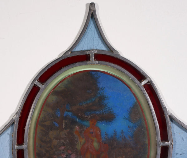 38" Tall Large Antique French Art Nouveau Stained/Leaded Glass Panel 4 Seasons