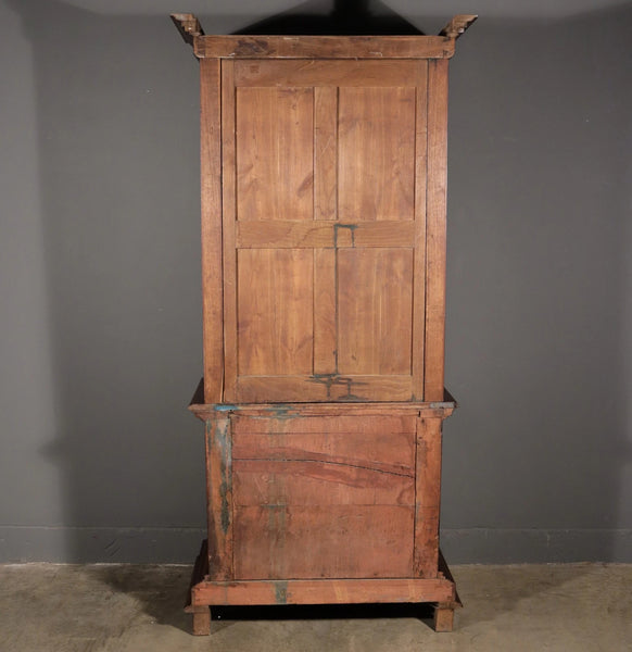 French Antique Solid Walnut Wood Neoclassical Gun Case/Cabinet with Carvings
