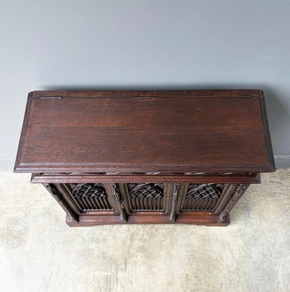 Antique French Gothic Revival Cabinet/Console/Sideboard, Highly Carved Oak