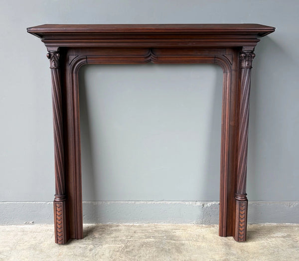 54" Tall French Antique Gothic Fireplace Mantel in Solid & Veneered Walnut