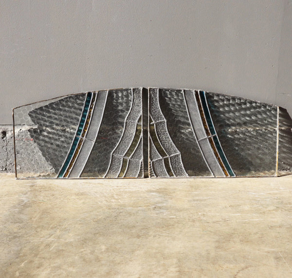 Set of 6 Vintage Art Deco French Stained Glass Panels with Textured Glass