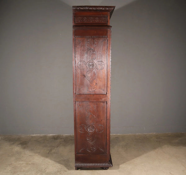 91" Tall French Antique Breton Armoire/Cabinet in Solid Chestnut Highly Carved