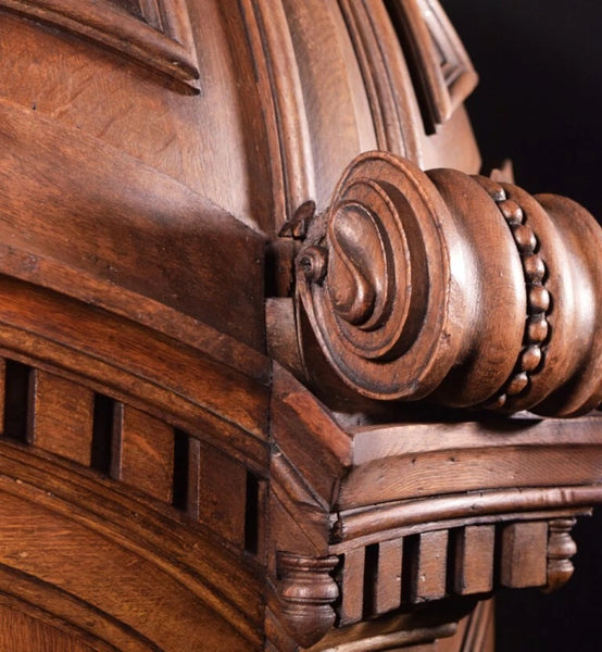 93" Tall Antique French Solid Oak Church Statuary Cabinet with Rotating Door