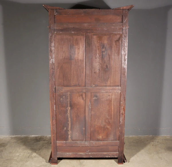 88" Tall French Antique Solid Oak Wood Bookcase/Display Case/Cabinet Carved