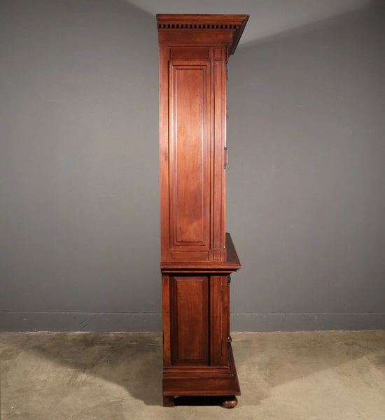 French Antique Solid Walnut Wood Neoclassical Gun Case/Cabinet with Carvings