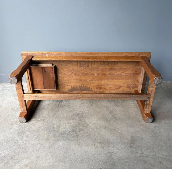 Vintage French Farm Trestle Table/Dining Table/Desk with Drawer in Hardwood