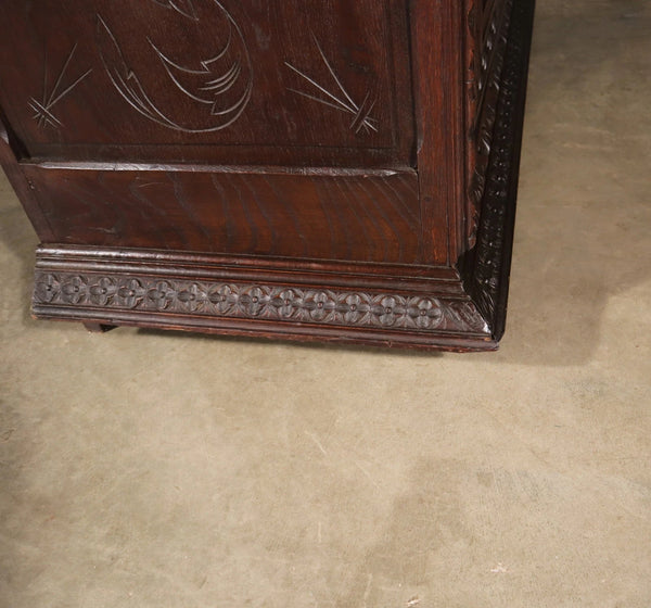 91" Tall French Antique Breton Armoire/Cabinet in Solid Chestnut Highly Carved