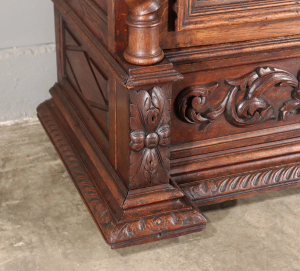 88" Tall French Antique Solid Oak Wood Bookcase/Display Case/Cabinet Carved